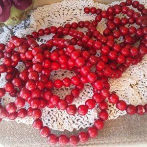 Wooden Bead Garland Vintage Red
